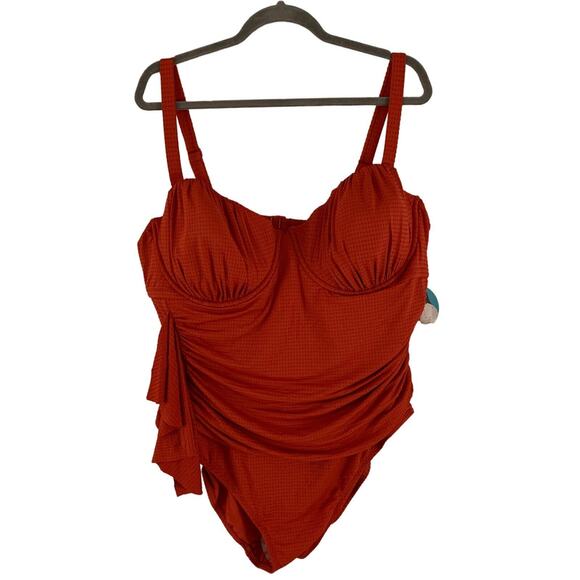 Rhode Women's Red Textured Dot One Piece Swimsuit Size 2X - Picture 1 of 7